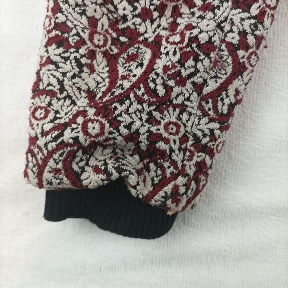 Michaels Kors Womens Paisley Bomber Jacket Sz S Black Burgundy Red Gold Zip - Picture 4 of 7